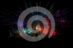 Colorful fireworks on a black background. Vector illustration. Generative AI