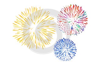 Colorful fireworks celebration on white background.