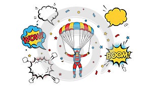 Comic Style Skydiver with Speech Bubbles
