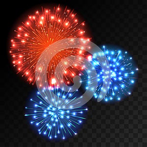 Colorful fireworks explosion on transparent background.