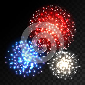 Colorful fireworks explosion on transparent background.