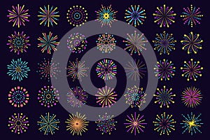Colorful Fireworks icon, abstract festive firecracker sparkle. Firework explosion, bengal lights burst party celebration
