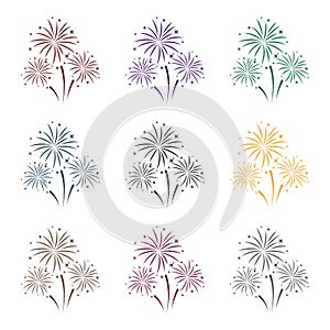 Colorful fireworks icon in black style isolated on white background. Event service symbol stock vector illustration.