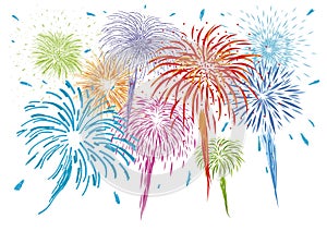 Colorful fireworks isolated on white background photo