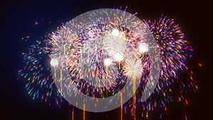 Colorful fireworks at night exploding in the sky for a Celebration festival