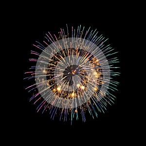 colorful fireworks on a night sky black background, festive sparkles explosion isolated on a black background, holyday concept,