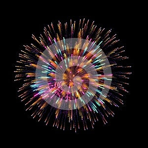 colorful fireworks on a night sky black background, festive sparkles explosion isolated on a black background, holyday concept,