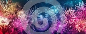 Colorful Fireworks Night Sky Display, Celebration, Party Fireworks, Night Sky