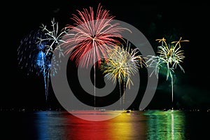 Colorful Fireworks over Lake