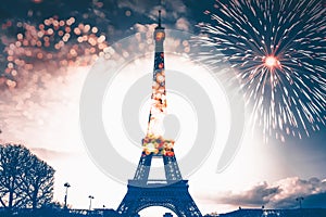 Colorful fireworks in Paris, Eiffel tower