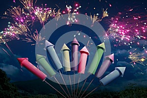 Colorful fireworks setup at night