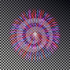 Colorful fireworks on sky. Firecracker vector isolated.