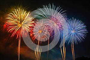 Colorful fireworks soaring over a black background. Can be used as abstract background or wallpaper