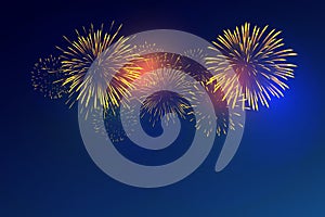 Colorful fireworks vector on dark blue background
