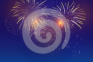 colorful fireworks vector on dark blue background with sparking bokeh