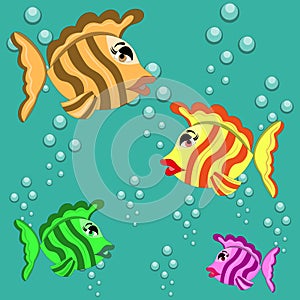 Colorful fish of different sizes and colors swimming photo