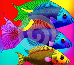 Colorful Fish, Generative AI Illustration