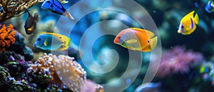 Colorful Fish Swimming In A Vibrant Tropical Freshwater Aquarium