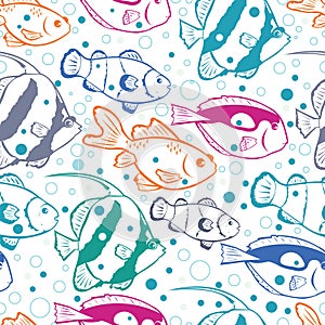 Colorful fish vector seamless pattern background