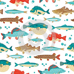 Colorful fish, vector seamless pattern