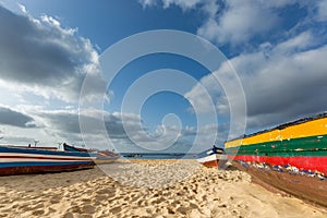 Colorful fisherman`s boats on the beach