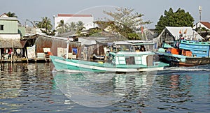 colorful fisherman ships in the harbor of phu quoc