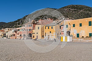 Colorful fisherman's houses on the beach of Varigotti, Savona Province, Liguria, Italy photo