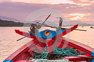Colorful fishing boat on the sea