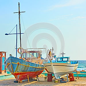 Fishing boats on dry boat parking