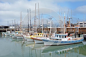 Colorful Fishing boats in Fisherman Wharf San Francisco