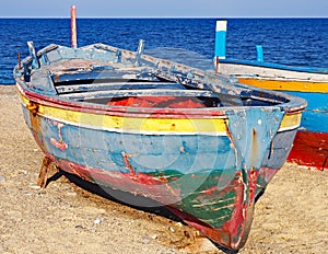 Colorful fishing boats on the Ionian coast of Italy