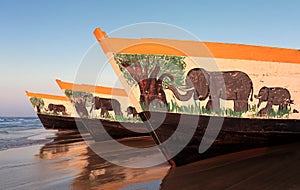 Colorful fishing boats, Lake Malawi