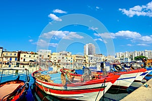 Colorful fishing boats in old port Bizerte. Tunisia, North Africa