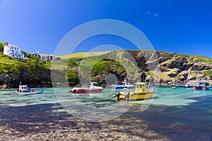 Colorful fishing boats at Port Isaac, Cornwall