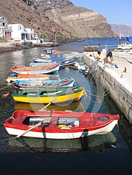 Colorful fishing boats, Santorini, Greece