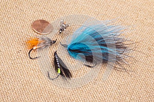 Colorful Fishing Fly on Burlap 4