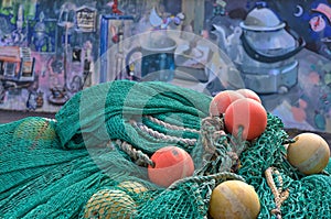 Colorful fishing net and street art