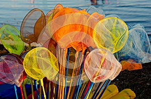 Colorful Fishing Nets at Market Stall