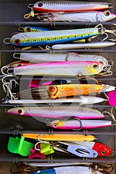 Colorful fishing saltwater fish lures box