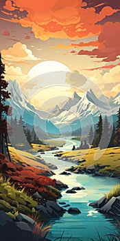 Colorful Fjord Illustration With Forest And Dunes