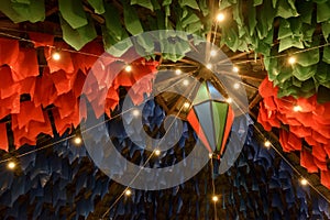 Colorful flags and decorative balloon for the Saint John party, which takes place in June in northeastern Brazil