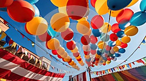 Colorful flags and decorative balloon for the Saint John party, which takes place in June in northeastern Brazil. Generative Ai