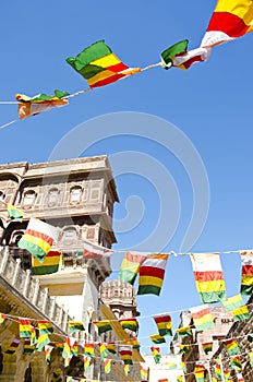 Colorful flags in Mehrangarh Fort in Jodhpur, India