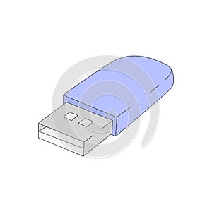 A colorful flash drive in cartoon style. Vector illustration isolated on white. Symbol of USB storage