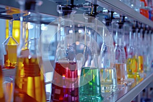 Colorful Flasks Filled With Liquid in a Modern Laboratory