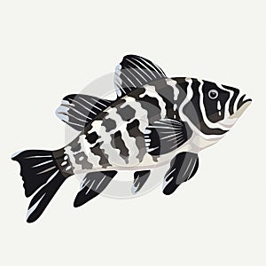 Colorful Flat Brushwork Illustration Of White And Black Fish On Skin