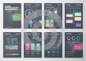 Colorful flat infographic templates on black background