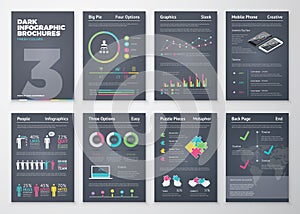 Colorful flat infographic templates on dark background