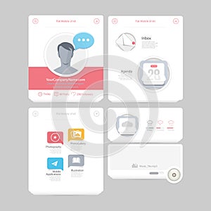 Colorful flat kit UI navigation kit elements with icons for personal portfolio website and mobile templates
