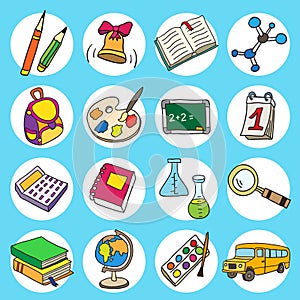 Colorful flat school icons.
